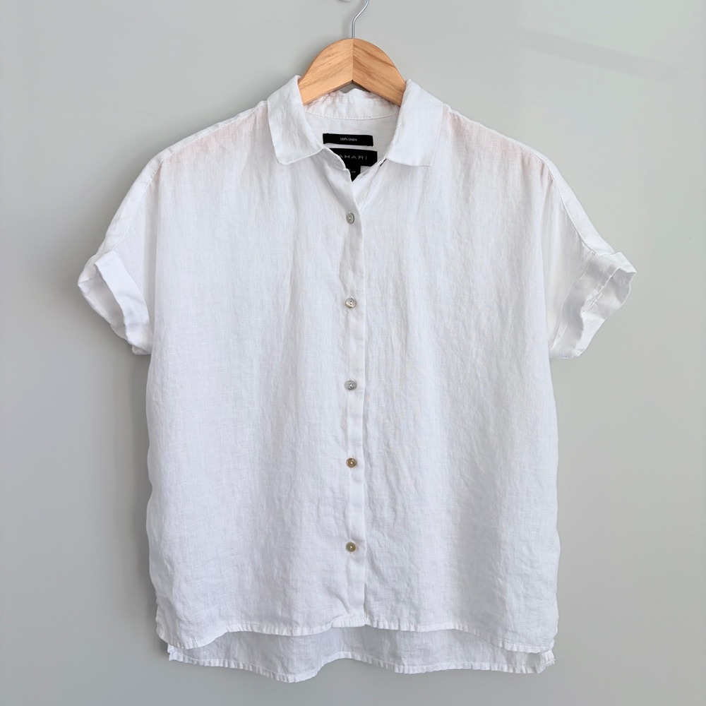 Tahari 100% Linen White Blouse